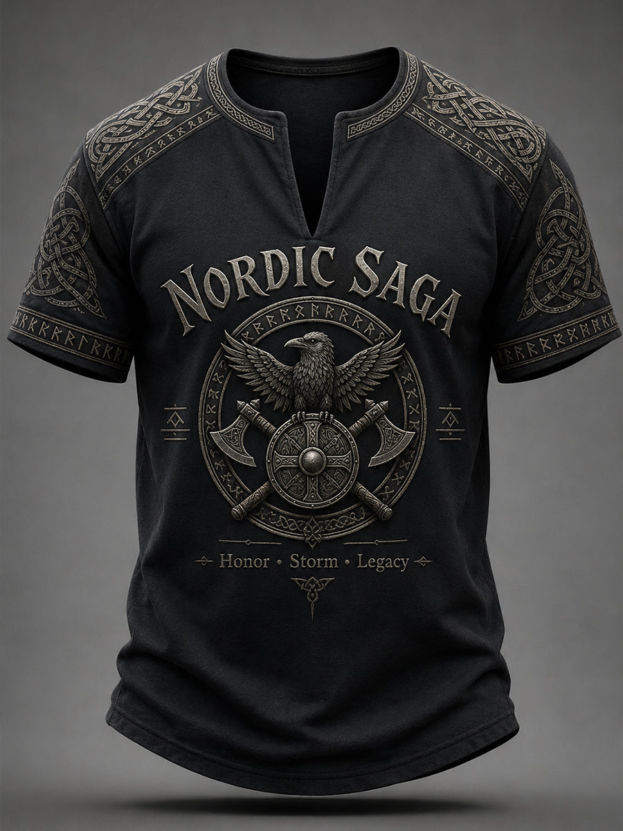 Mäns Retro Viking Element Skriv ut Casual V-hals topp