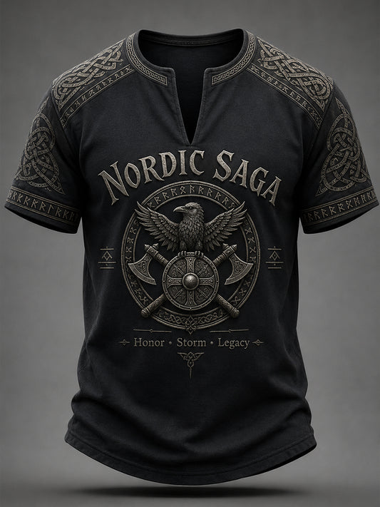 Mäns Retro Viking Element Skriv ut Casual V-hals topp