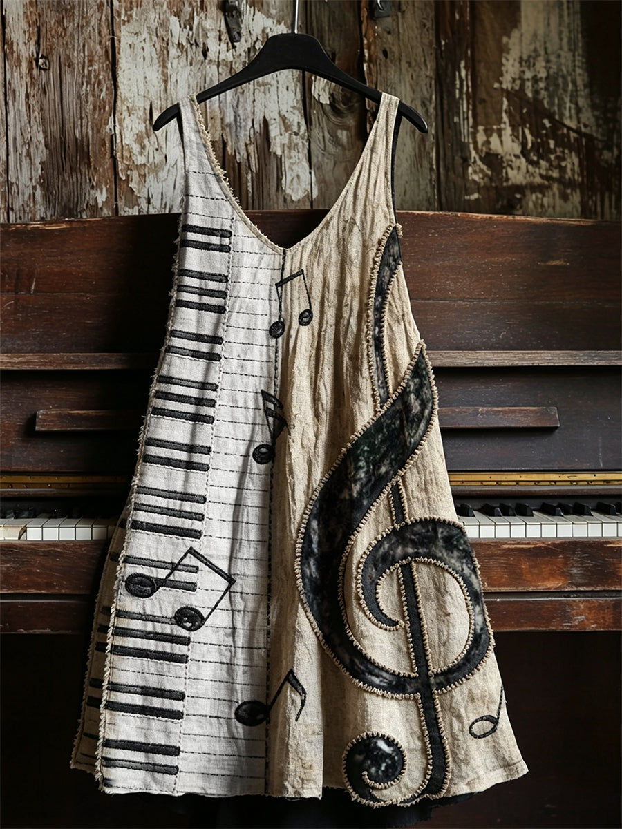 Kvinnors Treble Clef musik noter Piano Nycklar Konst Print V-hals klänning