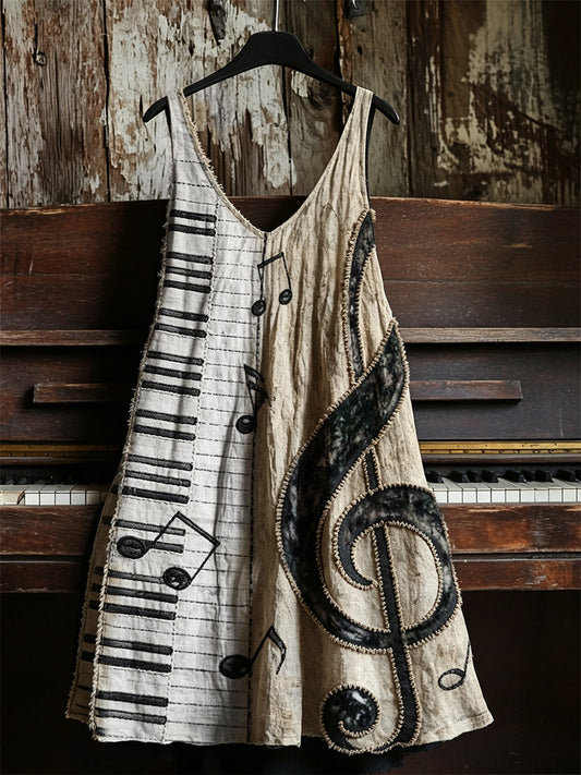 Kvinnors Treble Clef musik noter Piano Nycklar Konst Print V-hals klänning