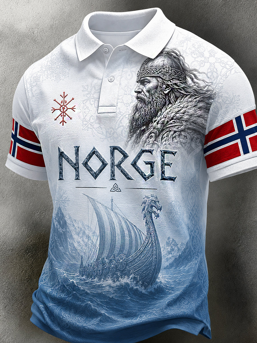 Män Retro Nordisk-stil Polo tröja med norsk konst Print