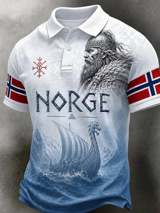 Män Retro Nordisk-stil Polo tröja med norsk konst Print