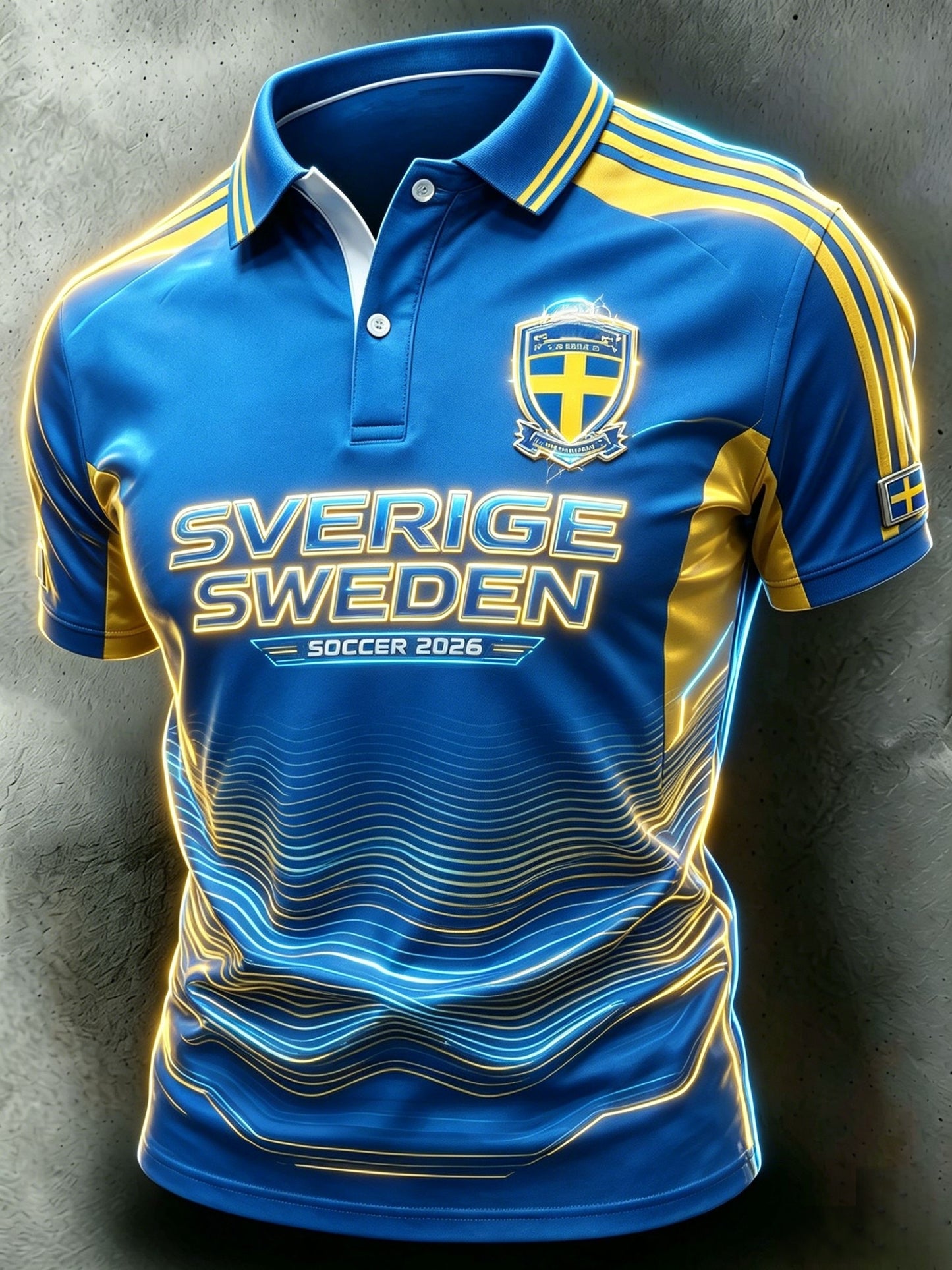 Herrpolskortärmad polo med retrotryck för svenska fotbollsentusiaster 2026