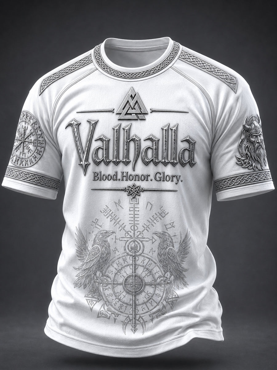 Herrlig Valhalla tryckt casual t-shirt med korta ärmarna