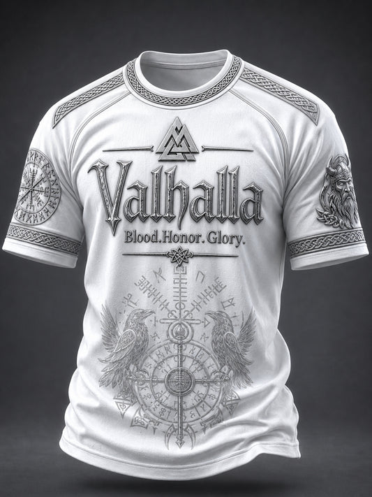 Herrlig Valhalla tryckt casual t-shirt med korta ärmarna