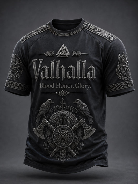 Herrlig Valhalla tryckt casual t-shirt med korta ärmarna