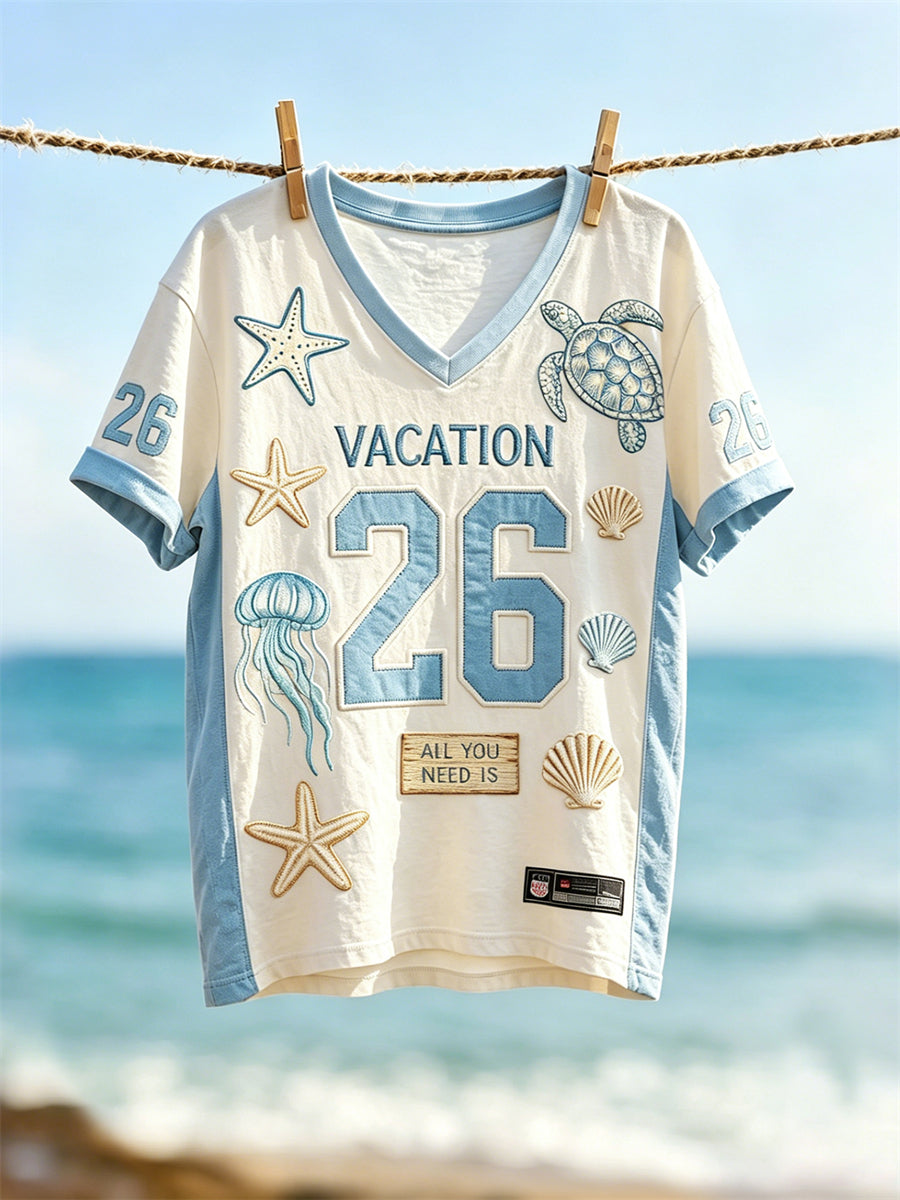 Kvinnor 2026 Allt du behöver är semesterstranden inspirerad Tryck Jersey T-shirt