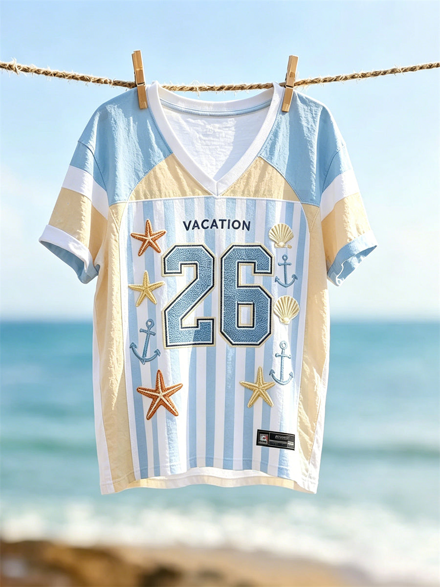 Kvinnors semester 2026 Stjärnor Seashells Sailor Inspired Print Jersey T-shirt