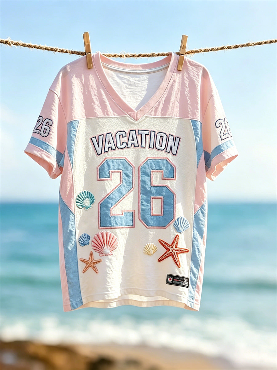 Kvinnors semester 2026 Stjärnor & snäckor Skriv ut Jersey T-shirt