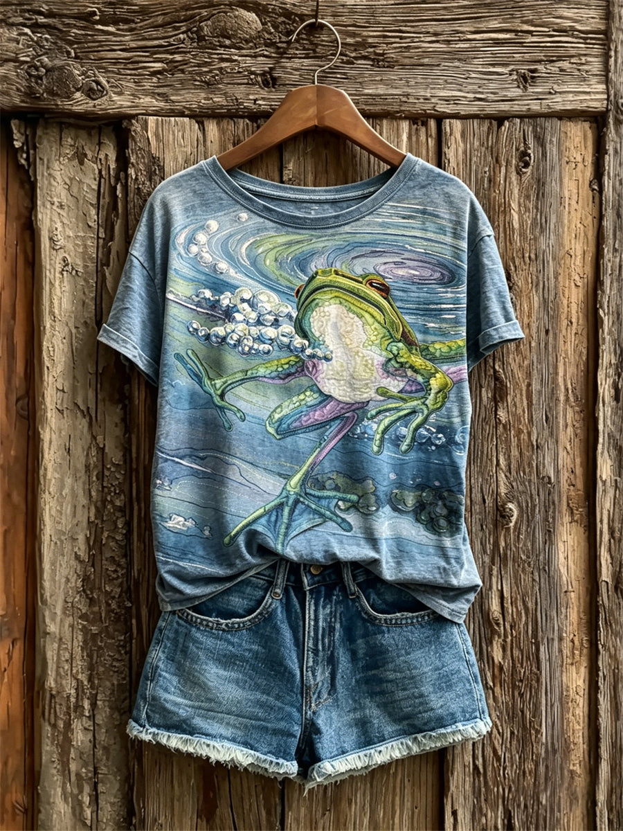 Damers simmande groda Konst Skriv ut kortärmad T-shirt