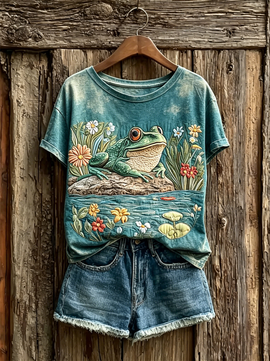 Damgroda & Floral Pond Konst Skriv ut kortärmad T-shirt