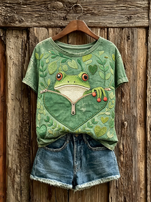 Damens ljuvliga trädgroda & löv Konst Skriv ut kortärmad T-shirt