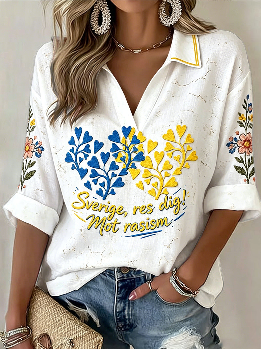 Kvinnors Vita Anti-Discrimination Floral Print Casual Polo T-shirt