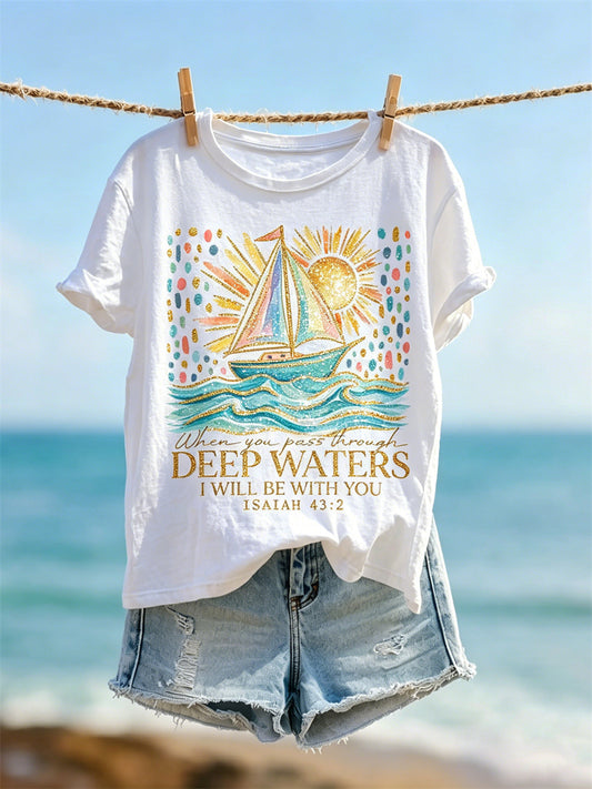 Kvinnor när du passerar igenom djupa vatten jag kommer att vara med din kortärmade t-shirt