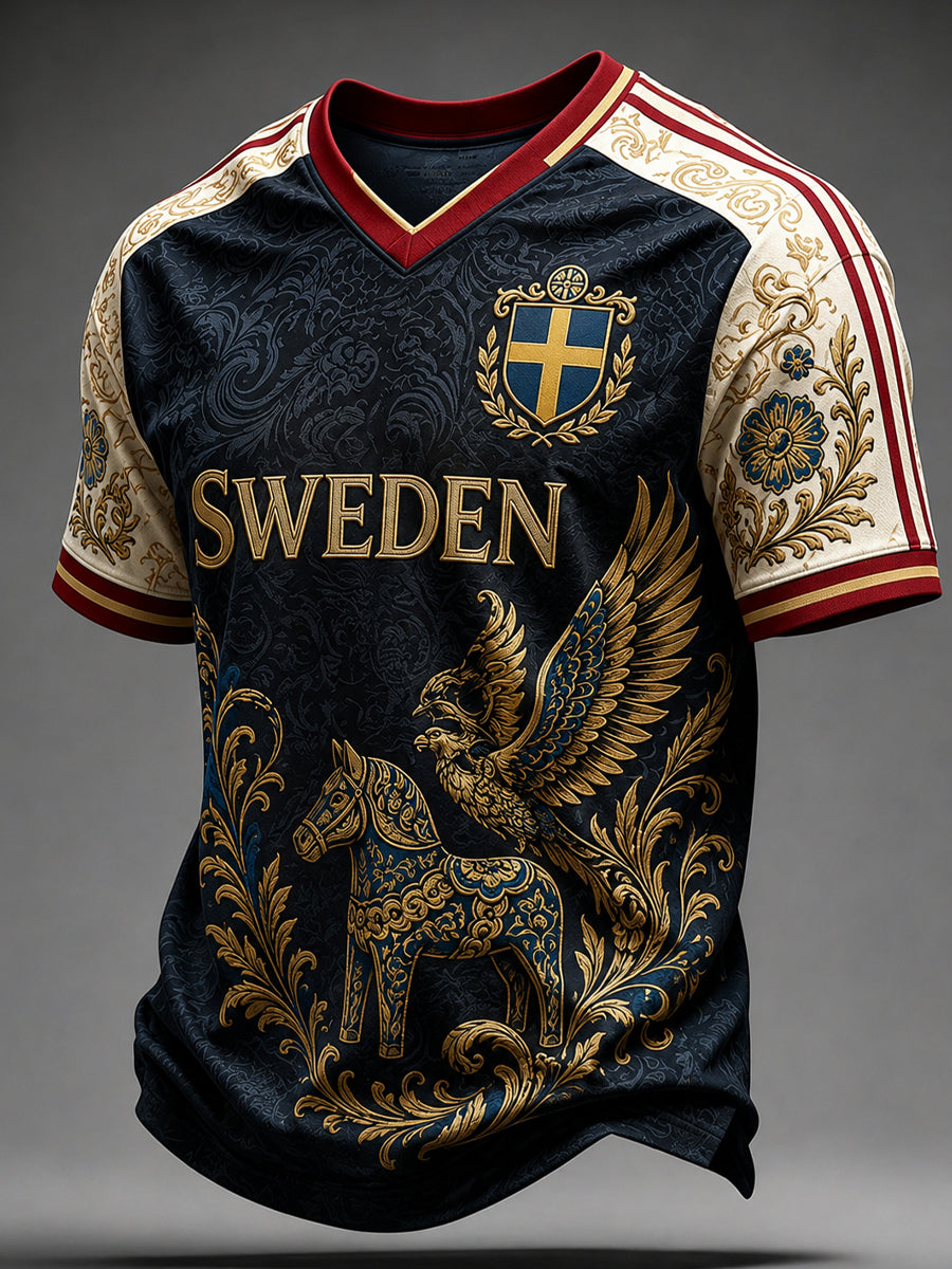 Herrar Retro Svensk Fotboll Supporterkonst Tryckt Avslappnat Tröja