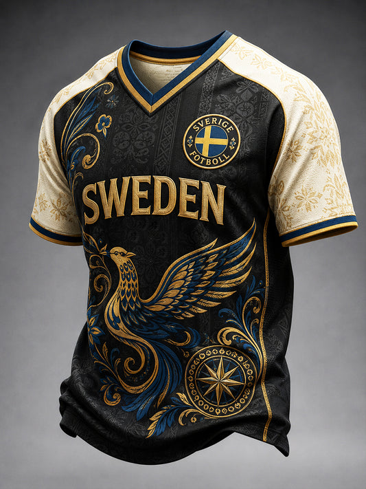 Herrar Retro Svensk Fotboll Supporterkonst Tryckt Avslappnat Tröja