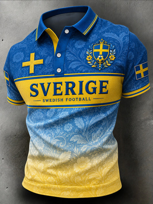 Herrar Retro Svensk Fotboll Supporterkonst Tryckt Avslappnat Tröja