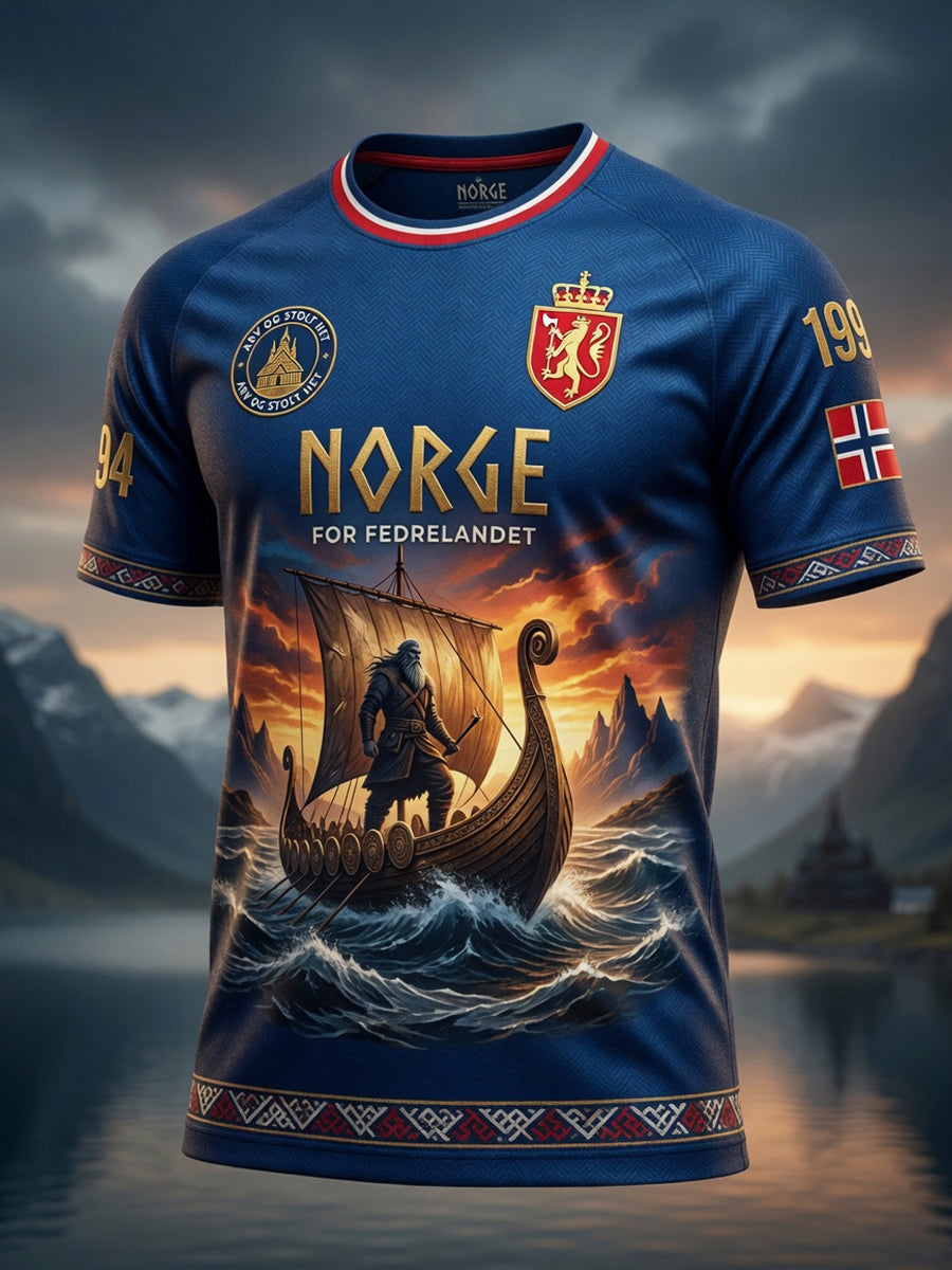 Retro Norge 2026 “Framåt” Konstnärlig Casual T-shirt