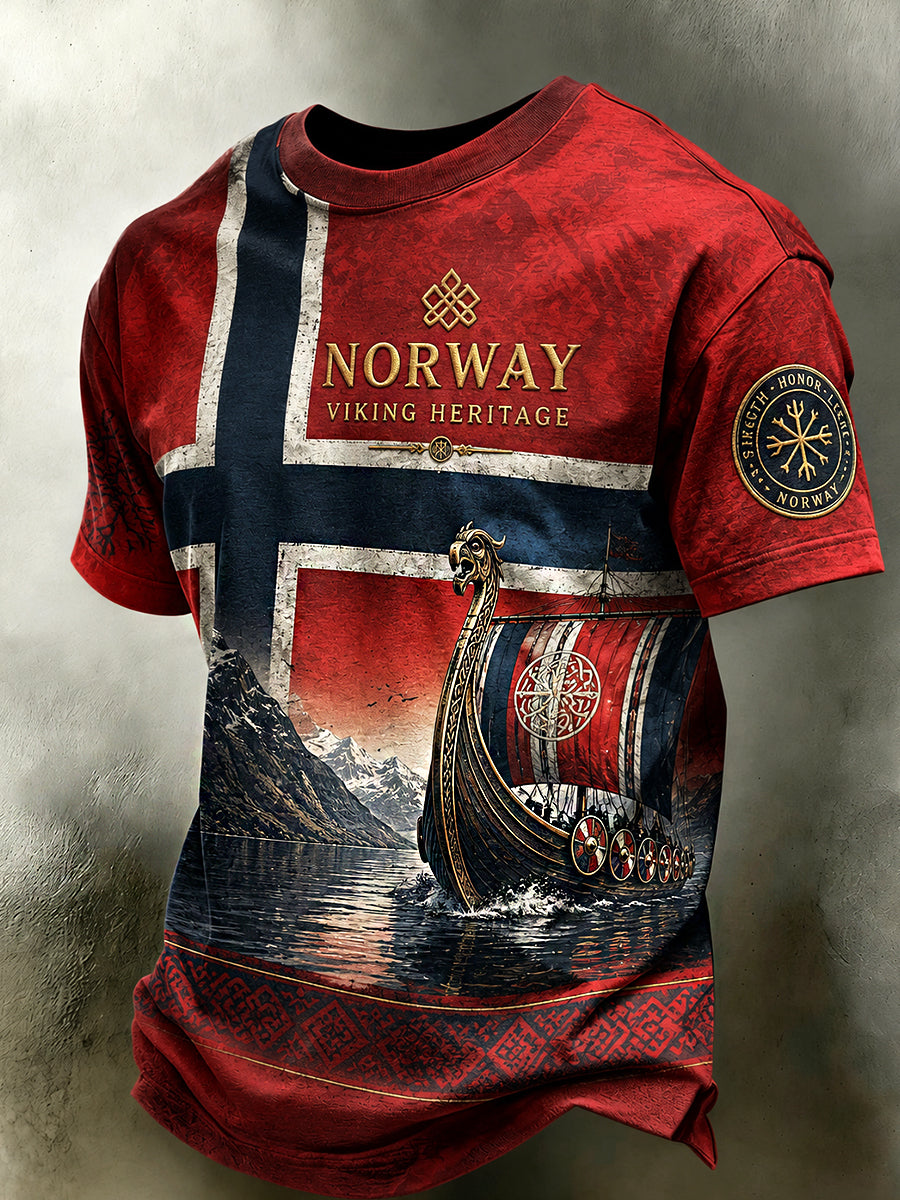 Herrlig retrotröja i nordisk stil med norsk konsttryck – avslappnad stil
