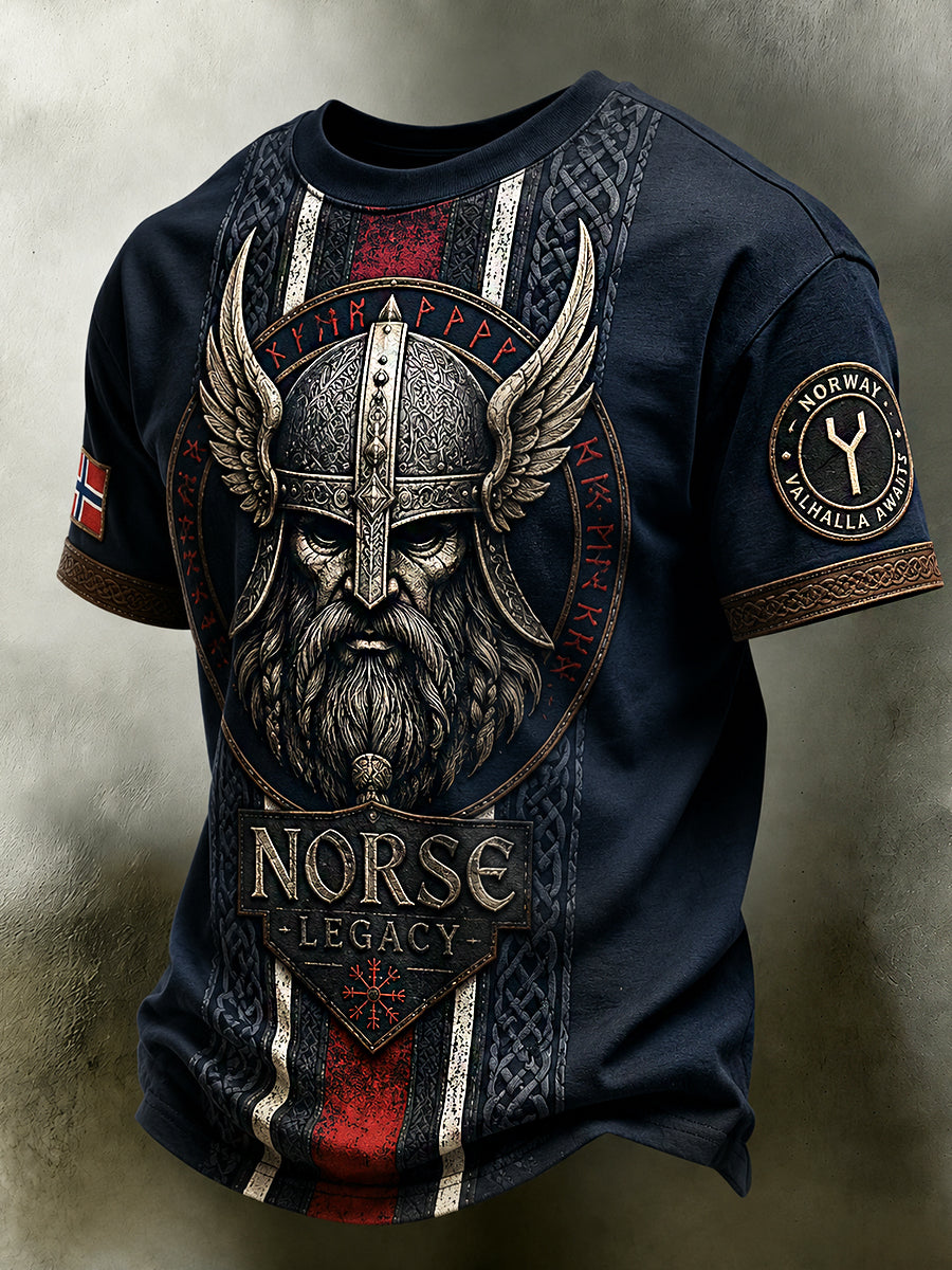 Men's Retro Nordic Style Norwegian Art Print Casual Polo Skjorta