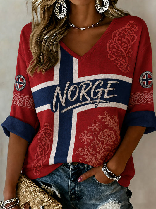 Kvinnors Retro Viking Element Skriv ut V-Hack topp