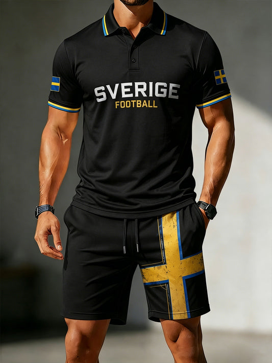 Mäns fotboll-tema tryckt Polo tröja och Shorts Set