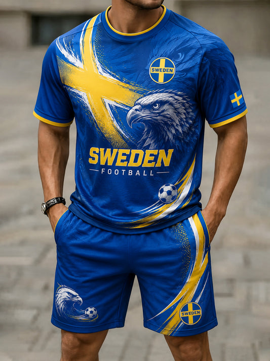 Mäns svensk fotbollsfan konst Skriv ut T-shirt Set