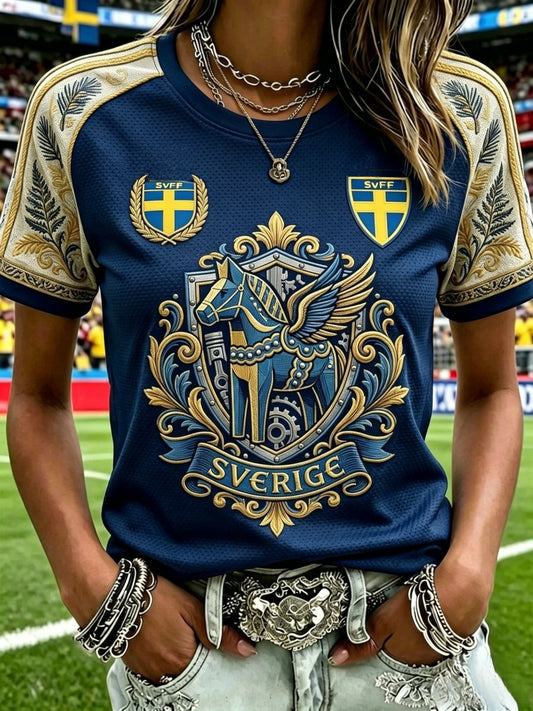 Damer Retro Sverige Fotboll Älskare 2026 Tryckt Lässig T-shirt