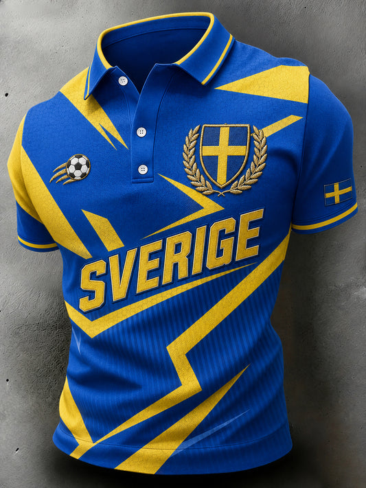Herrpolotröja med korta ärmar och fotbollsmönster