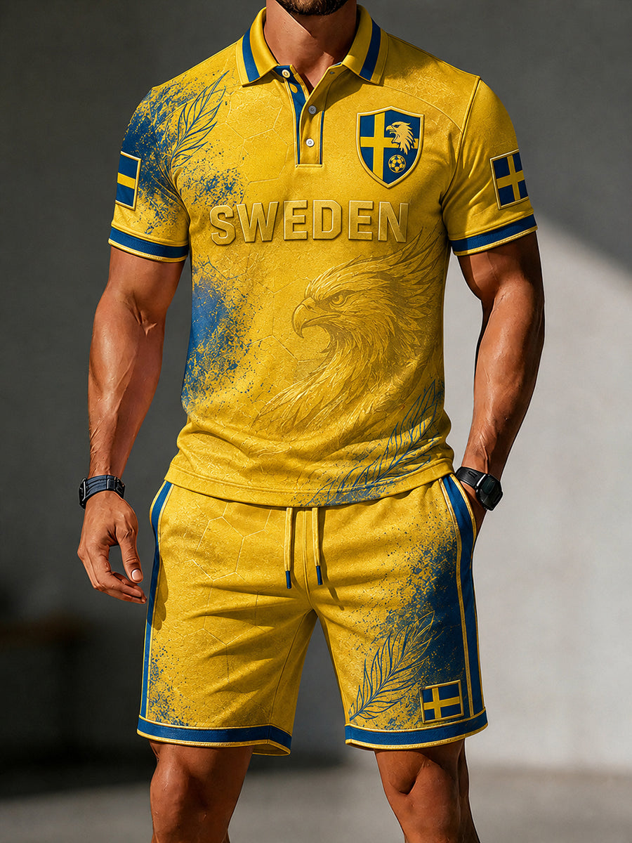 Mäns Retro Svensk fotbollsfan konst Skriv ut Casual 2-del Set