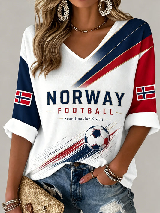 Damer Norge Fotbollsmatch Hejarklack Konsttryck V-ringad T-shirt