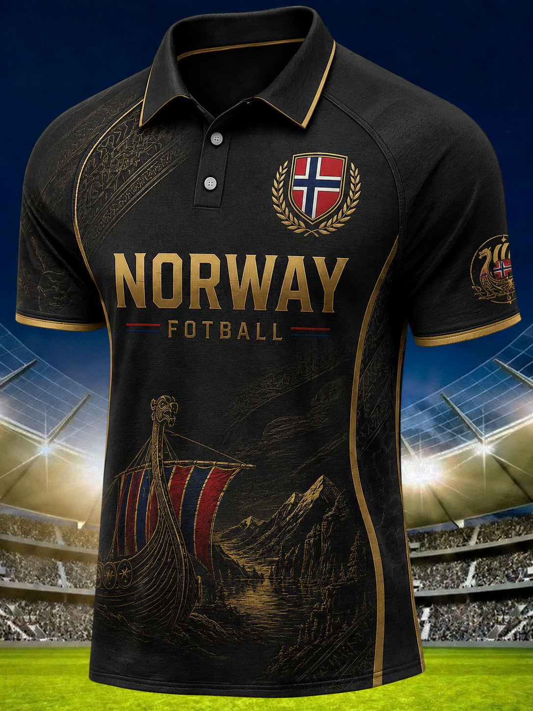 Mäns viking fotboll utskrift Raglan ärm Kort ärm Polo tröj