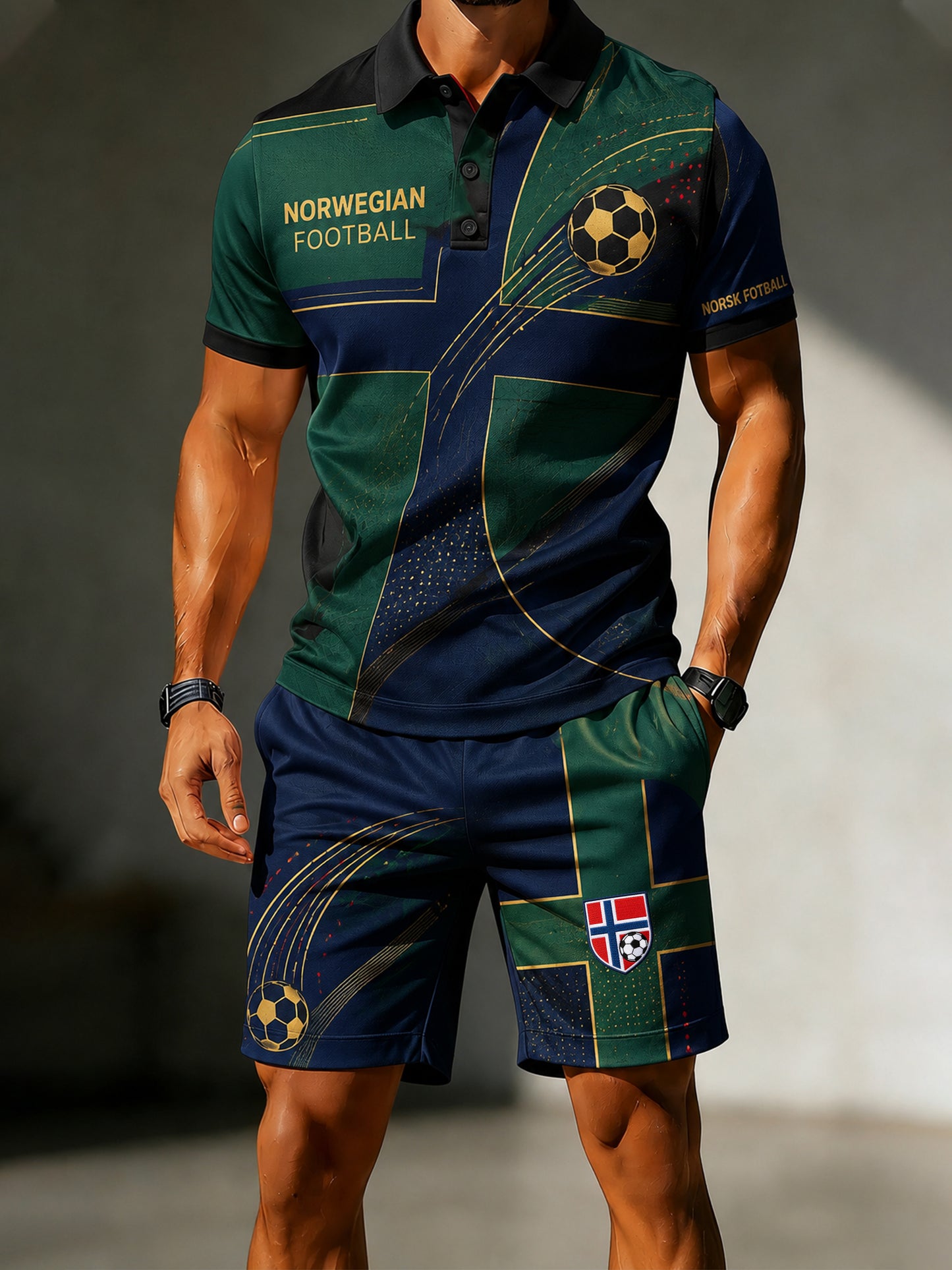 Herrarnas Norge-fotbollsmatch-Heja-art-print-Polo-set