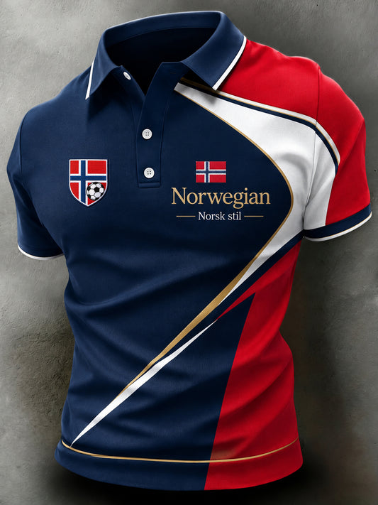 Mansmatchande stil: Norges fotbollsmatch hejarklackskonsttryck polotröja