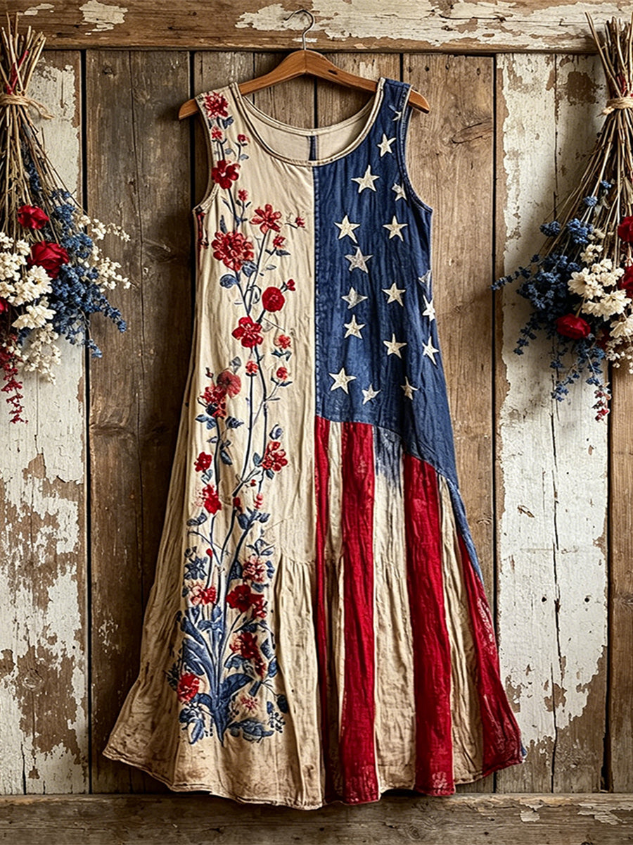 Kvinnors Vintage American Flag inspirerad mönster Print Klänning