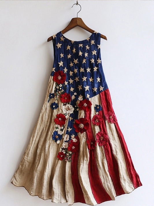 Kvinnors VIntage Floral American Flag inspirerad mönster Print Klänning