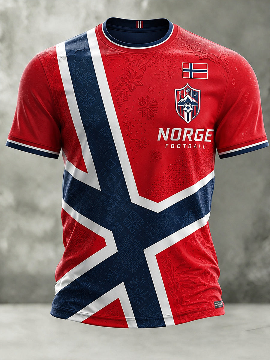 Retro nordisk stil norsk fotbollsfan konsttryck avslappnad t-shirt