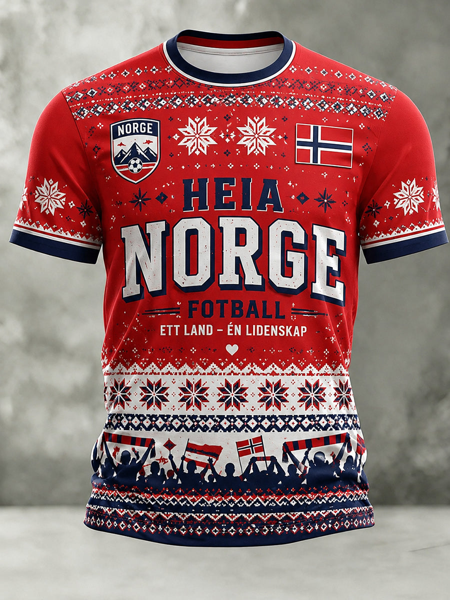 Retro nordisk stil norsk fotbollsfan konsttryck avslappnad t-shirt