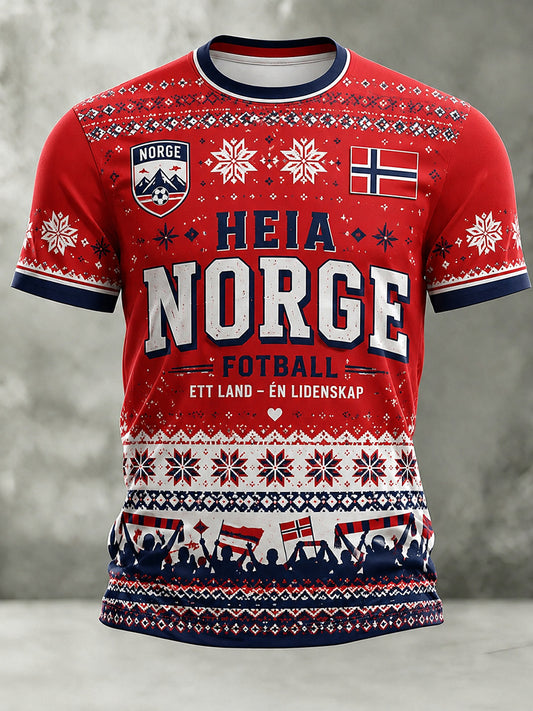 Retro nordisk stil norsk fotbollsfan konsttryck avslappnad t-shirt