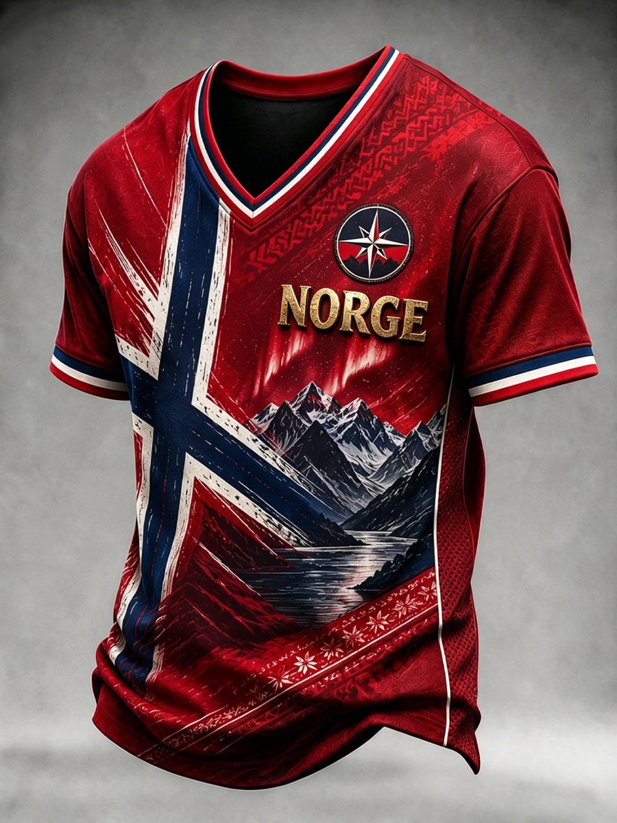 Retro norsk fotbollskasual t-shirt med v-ringning