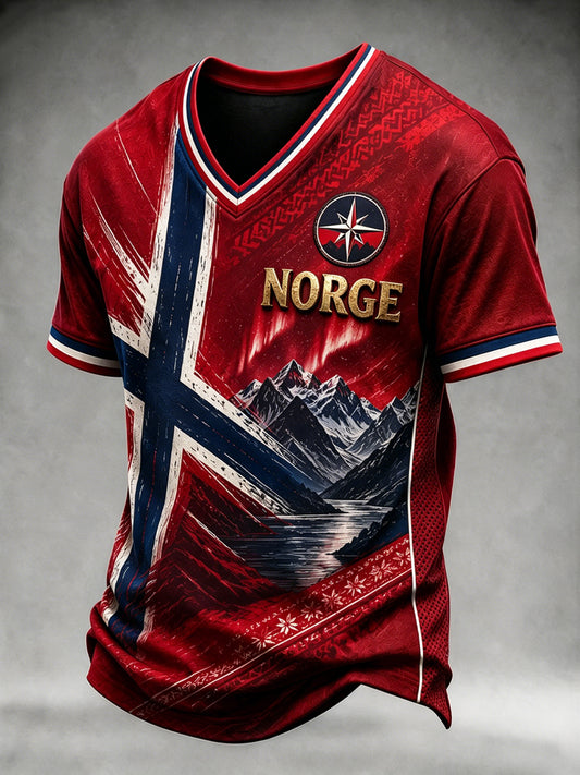 Retro norsk fotbollskasual t-shirt med v-ringning