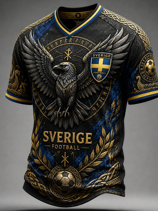 Retro nordisk-svensk fotbollsfanart-print avslappnad t-shirt