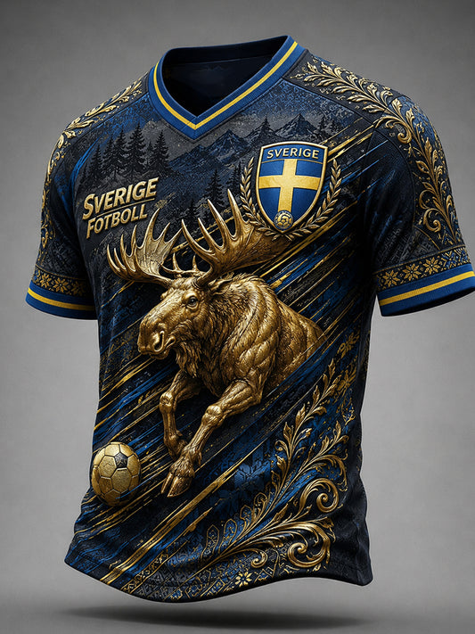 Retro nordisk-svensk fotbollsfanart-print avslappnad t-shirt