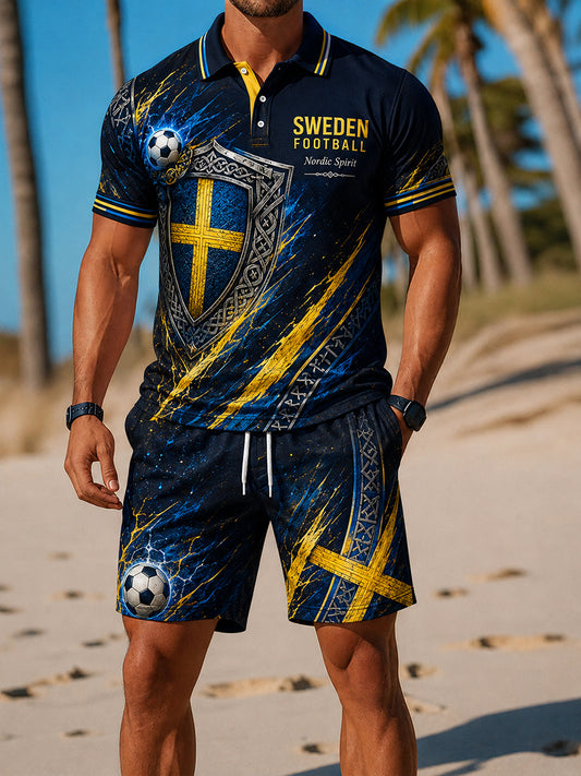 Retro nordisk-svensk fotbollsfanart-print avslappnad 2-delad set