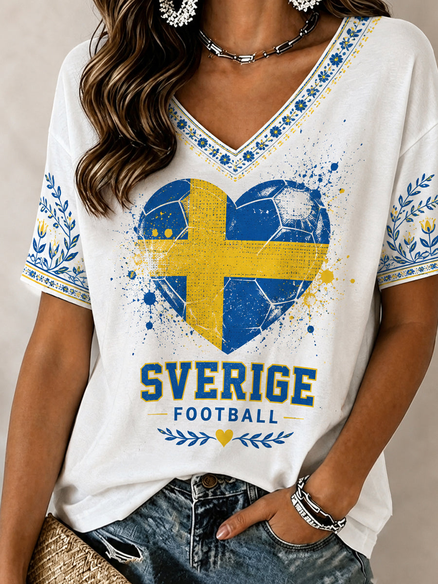 Retro nordisk-svensk fotbollsfanart-print avslappnad t-shirt