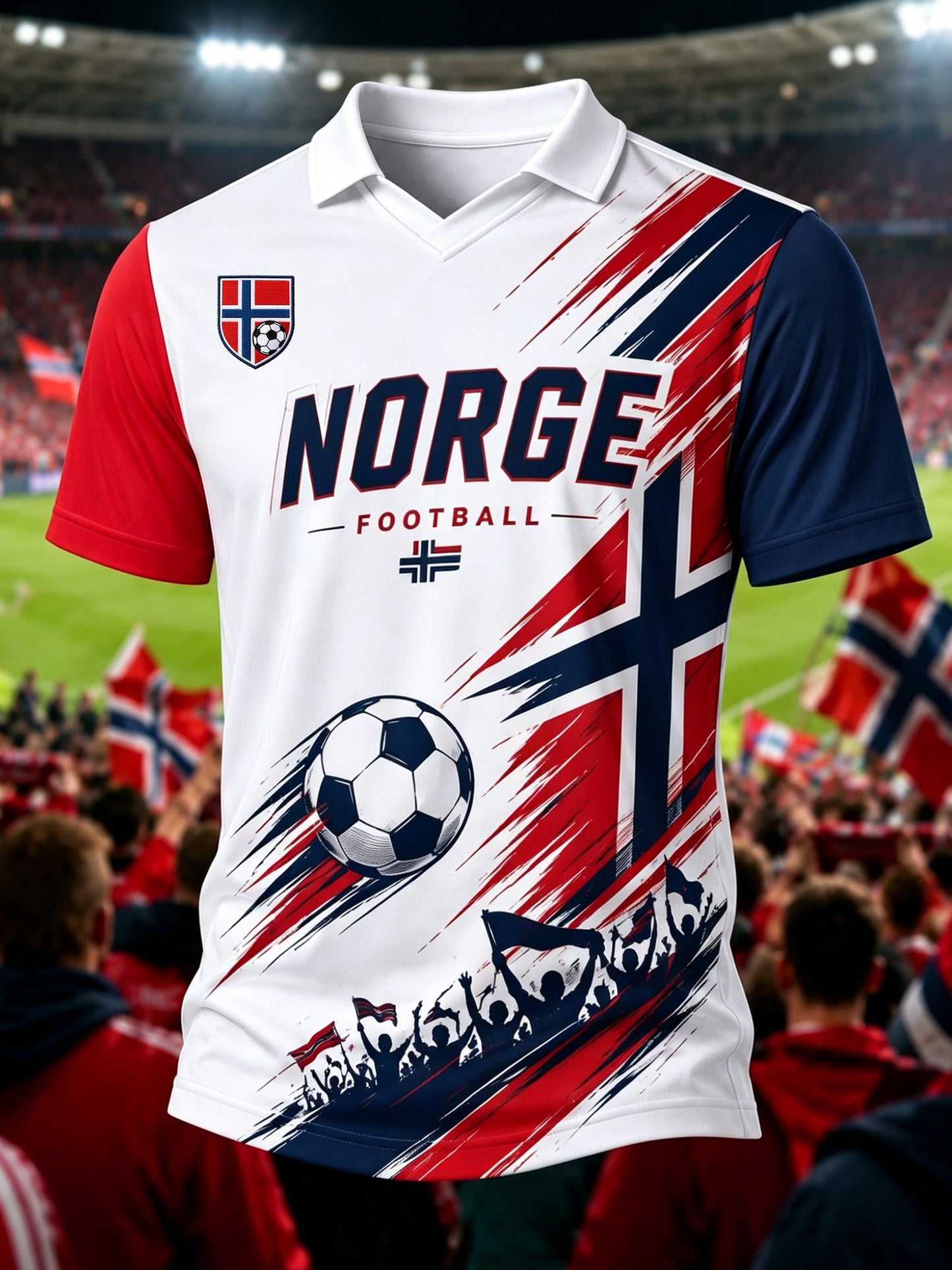Herrtröja med V-ringning och norsk fotbollskultur- och konsttryck