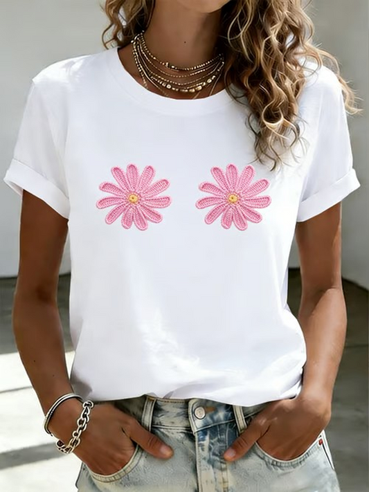 Kvinnors blommigt tryck kortärmad T-shirt
