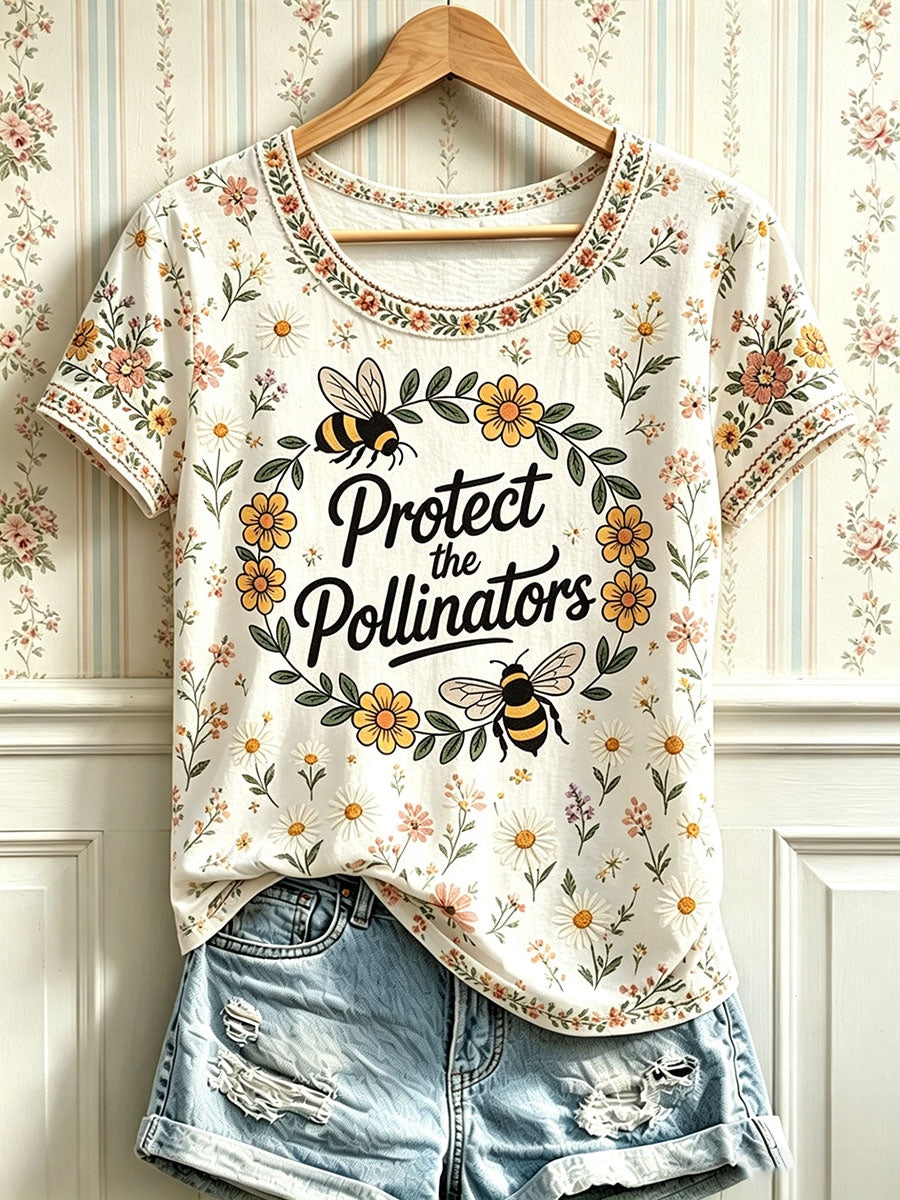 Kvinnor Pollinator Bee Floral Print Casual T-shirt