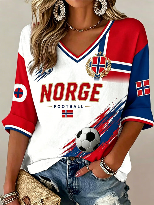 Kvinnors fotbollsmatch konst Print V-Nek