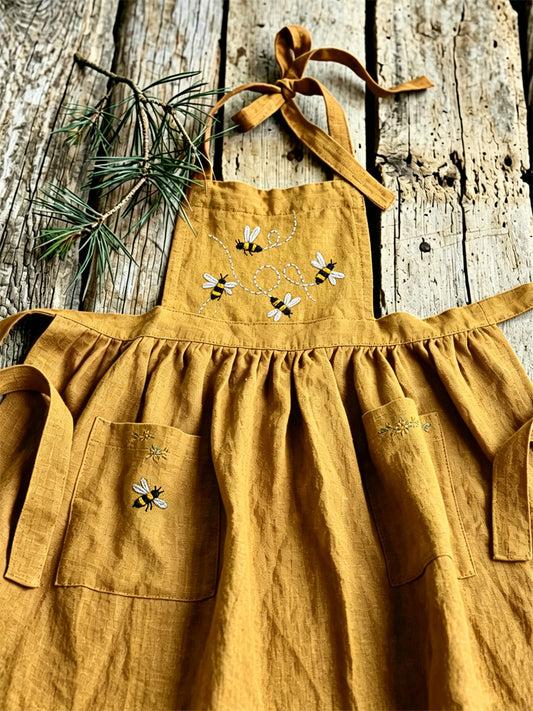 Kvinnors Vintage Flying Bin Floral Print Patch Fickor Pleated Maxi Pinafore Klänning